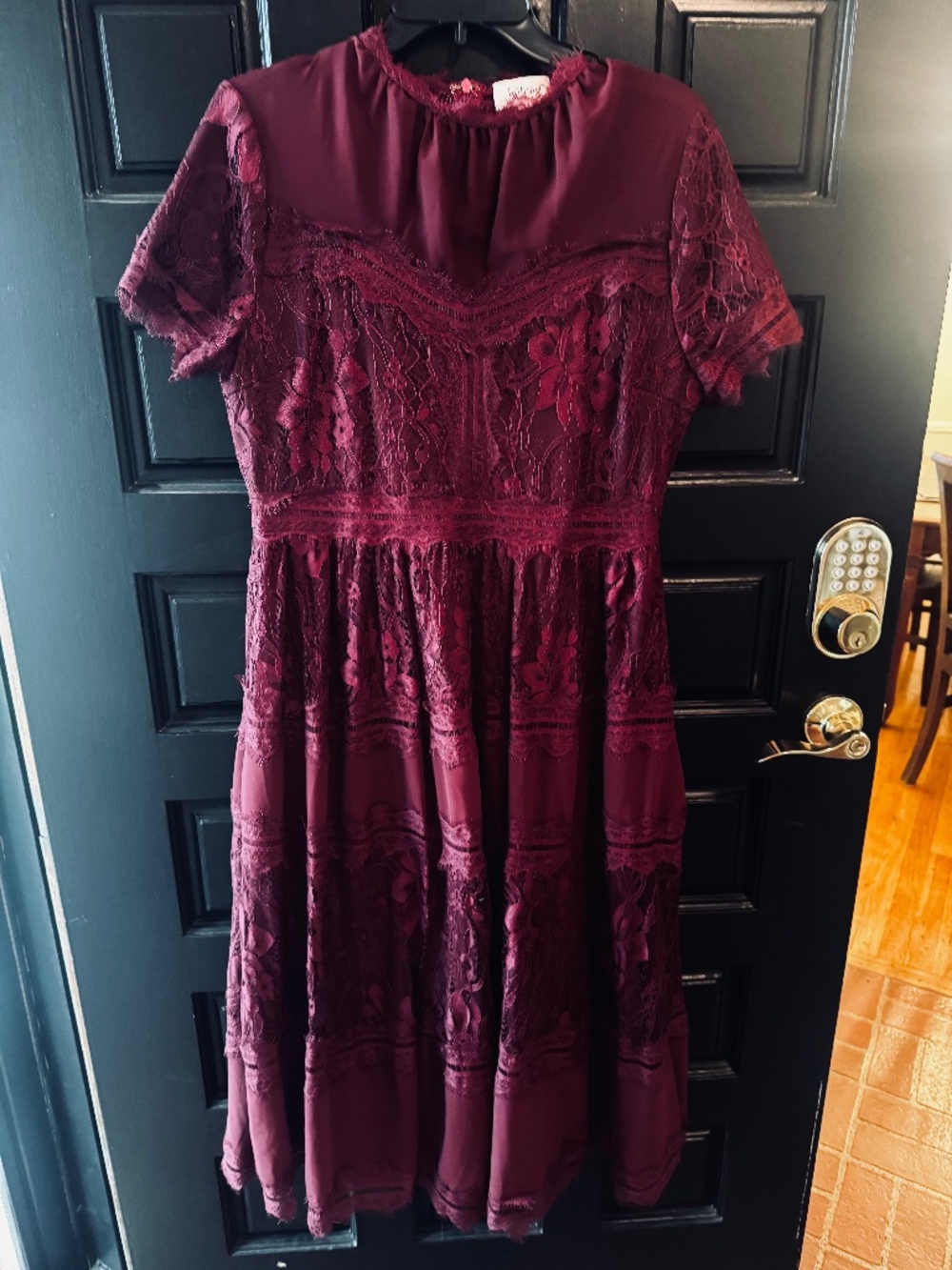 Bohme Lace Dress Size L Burgundy Short Sleeves